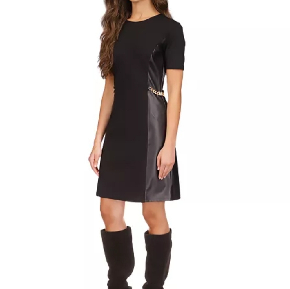 Michael Kors Elegant Black Dress with Chain Detail PXS